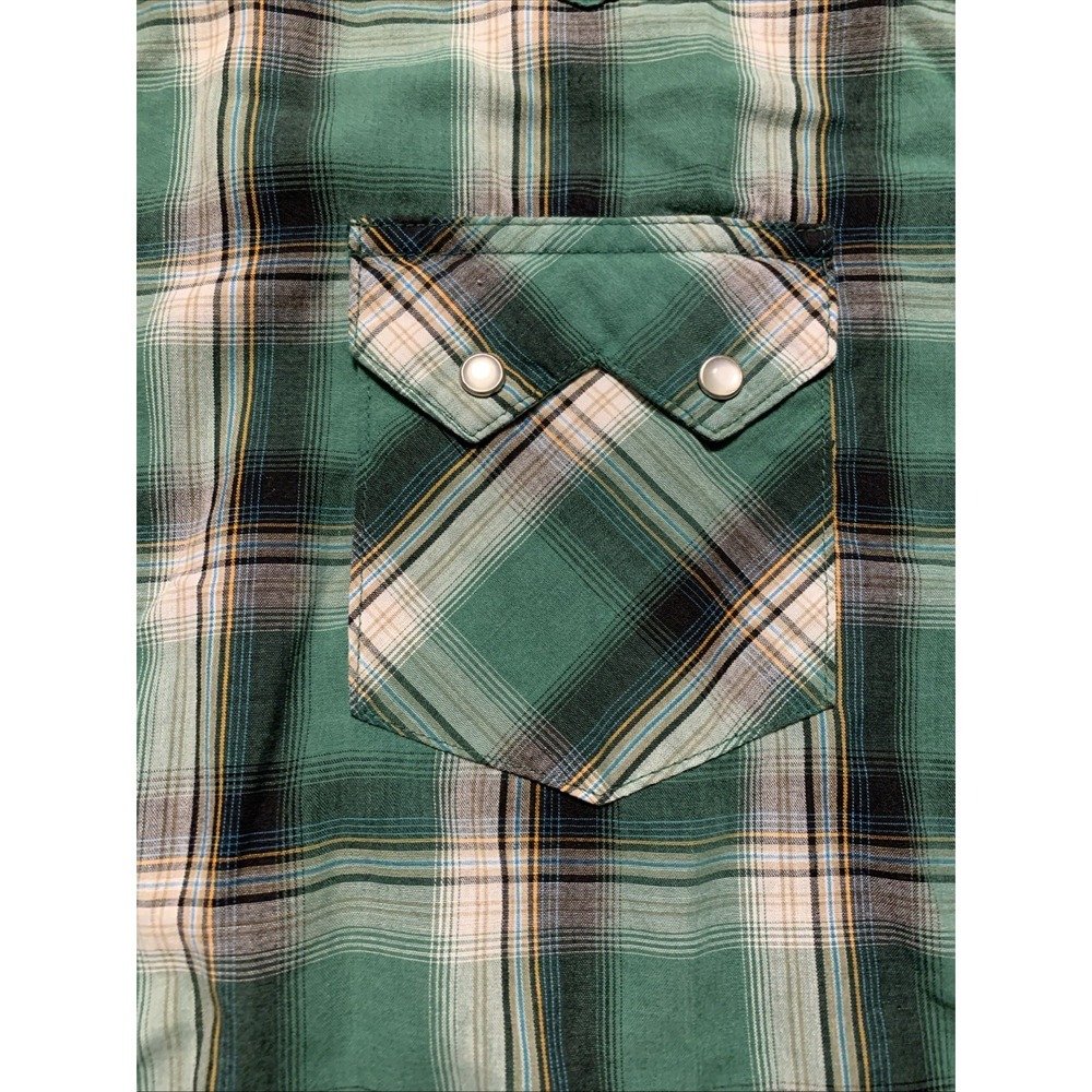Wrangler Retro Western Shirt‎ Mens XXL Green Plaid Pearl Snaps Short Sleeve - Picture 3 of 7